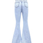 Back view of Bella Road Denim Pearl Trim Bootcut Jeans featuring a light wash and stylish pocket design.