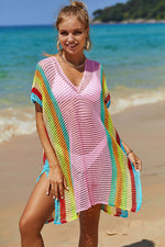 DOUBLE TAKE Openwork Striped Slit Knit Cover Up at Bella Road