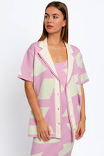 TASHA APPAREL Abstract Contrast Short Sleeve Collared Cardigan at Bella Road