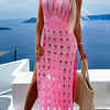 Openwork Slit Scoop Neck Sleeveless Cover Up - Fuchsia Pink