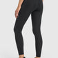 Woman wearing black high waist ankle-length yoga leggings, showcasing comfort and style for workouts.