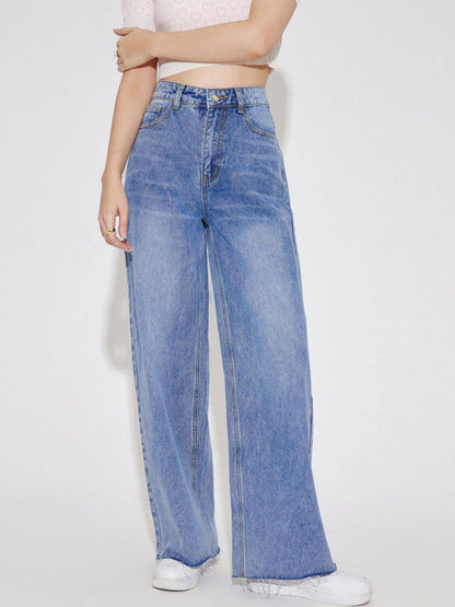 Bella Road High Waist Straight Leg Jeans with Pockets styled on model showing flattering fit and convenient pockets.