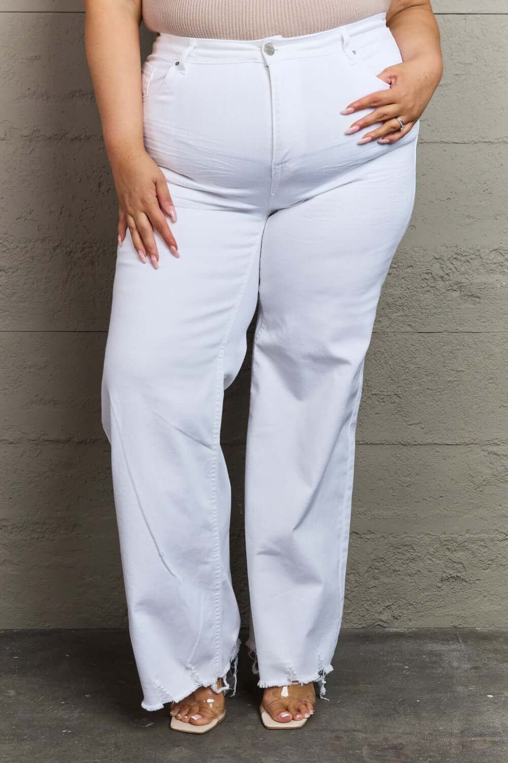 "Raelene High Waist Wide Leg White Risen Jeans for a chic and flattering look"