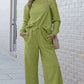 DOUBLE TAKE Full Size Textured Long Sleeve Top and Drawstring Pants Set at Bella Road