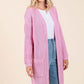 Stylish pink open front long sleeve longline cardigan, perfect for layering over casual or dressy outfits.