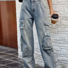 Bella Road Washed Jeans with Pockets - Light