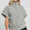 Umgee Striped Half Zip Short Sleeve Sweatshirt - Gray