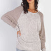 Round Neck Long Sleeve Contrast Top - Taupe