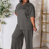 Round Neck Slit Top and Pants Set | Full Size - Charcoal