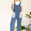 Stripe Contrast Pocket Rib Jumpsuit | Full Size - DENIM