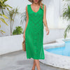 Openwork Slit V-Neck Sleeveless Cover Up - Mid Green