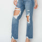 High Rise Distressed Crop Straight Jeans from Risen Jeans showcasing trendy distressed detailing and flattering high rise fit.