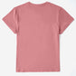 Graphic round neck short sleeve t-shirt in pink, basic style, slightly stretchy, 100% polyester. Machine wash cold and tumble dry low.