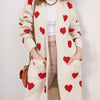 Bella Road Heart Open Front Long Sleeve Cardigan - Tan