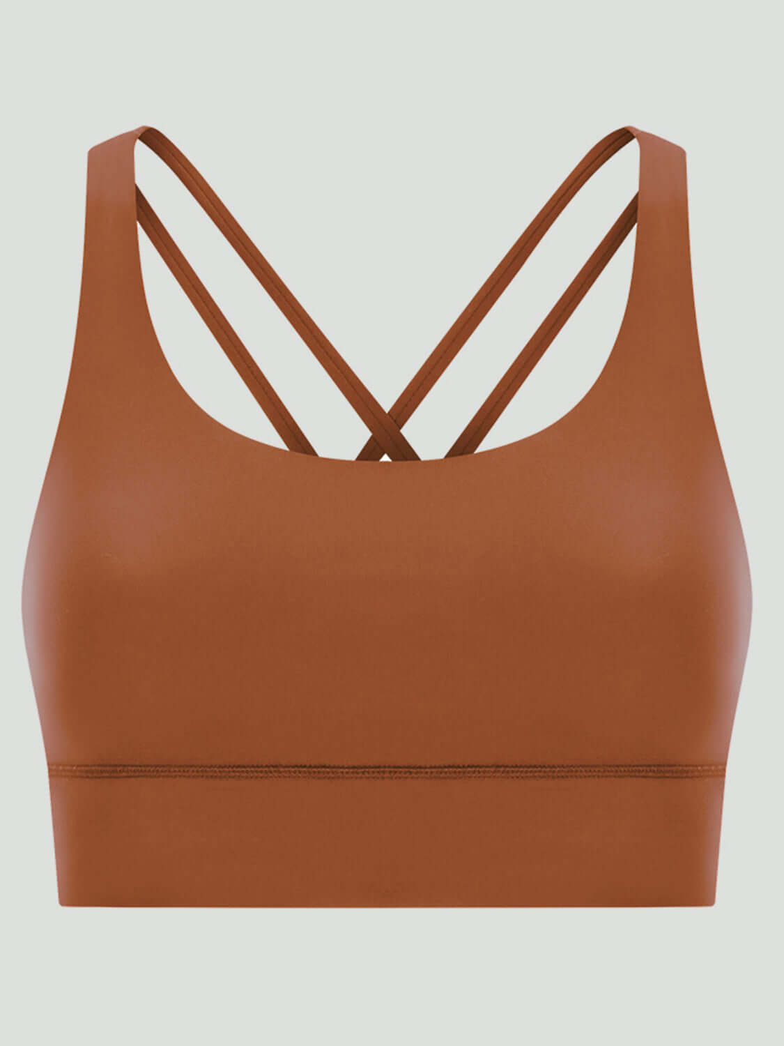 Millennia Crisscross Scoop Neck Active Tank in warm brown, showcasing stylish crisscross design for workouts.