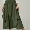 Bella Road Smocked Waist Band Ruched Layered Skirt - Army Green