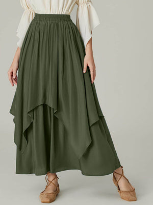 Stylish army green Bella Road smocked waist band ruched layered skirt perfect for any fashionista's wardrobe upgrade.