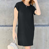 Round Neck Short Sleeve Dress with Pockets | Full Size - Black