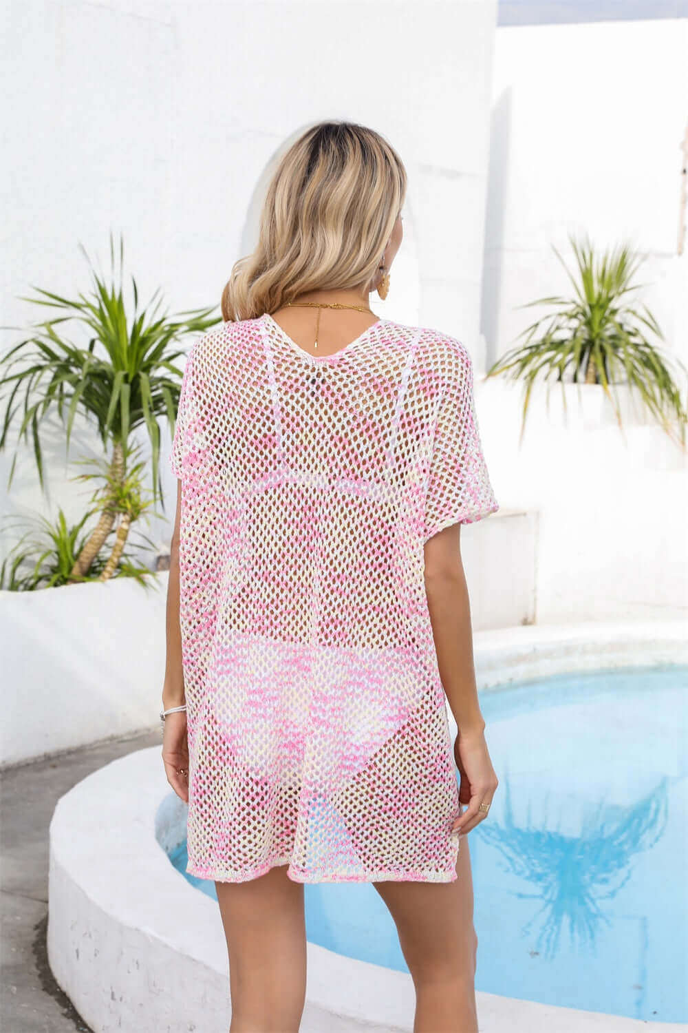 BELLA ROAD Openwork V-Neck Short Sleeve Cover Up at Bella Road