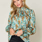 DOUBLE TAKE Full Size Printed Smocked Long Sleeve Blouse at Bella Road