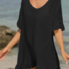 Tied Ruffled Half Sleeve Cover-Up - Black