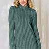 Ribbed Mock Neck Long Sleeve T-Shirt - Turquoise