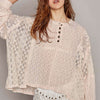 Round Neck Long Sleeve Raw Edge Lace Top - Blush