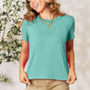 Round Neck Short Sleeve T-Shirt | Full Size - Turquoise