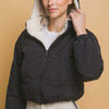 Love Tree Zip Up Cropped Hooded Sherpa Reversible Jacket - Black