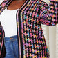 DOUBLE TAKE Full Size Multicolored Open Front Fringe Hem Cardigan at Bella Road