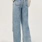 Back view of Bella Road light wash wide leg jeans showcasing trendy pockets and stylish fit.