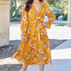 Floral Tie Back Flounce Sleeve Dress | Full Size - Caramel