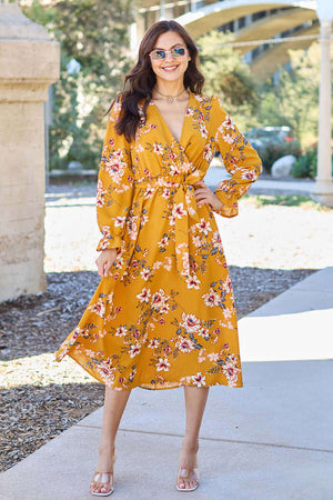 DOUBLE TAKE Full Size Floral Tie Back Flounce Sleeve Dress at Bella Road