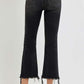 Back view of RISEN full size raw hem cropped flare jeans, featuring a trendy edgy look.