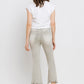 Woman wearing Lovervet distressed raw hem cropped flare jeans viewed from the back, showcasing trendy unfinished edge and retro style.