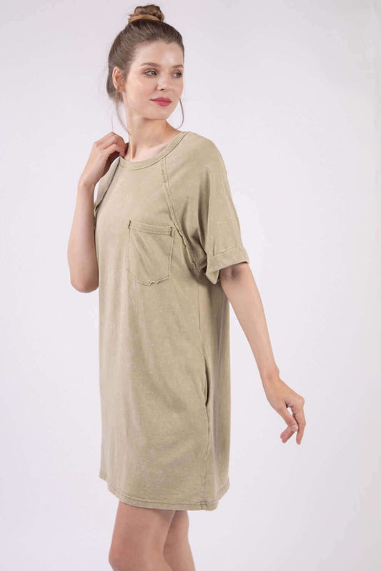 VERY J Washed Round Neck Mini Tee Dress at Bella Road
