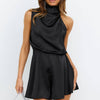 Turtleneck Sleeveless Romper - Black