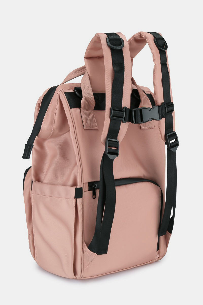 Stylish pink Himawari waterproof anti-theft backpack, large nylon bag with multiple compartments, ideal for travel and everyday use.