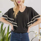 CELESTE Full Size V-Neck Lace Trim Flutter Sleeve Top at Bella Road