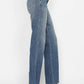 Tummy Control Straight Jeans by Judy Blue Jeans in blue denim, side view, showcasing smooth fit and classic straight leg cut