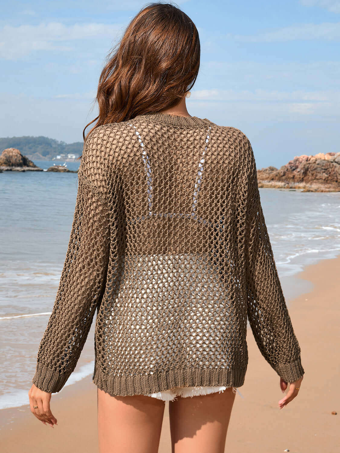 BELLA ROAD Heart Openwork Long Sleeve Cover-Up at Bella Road