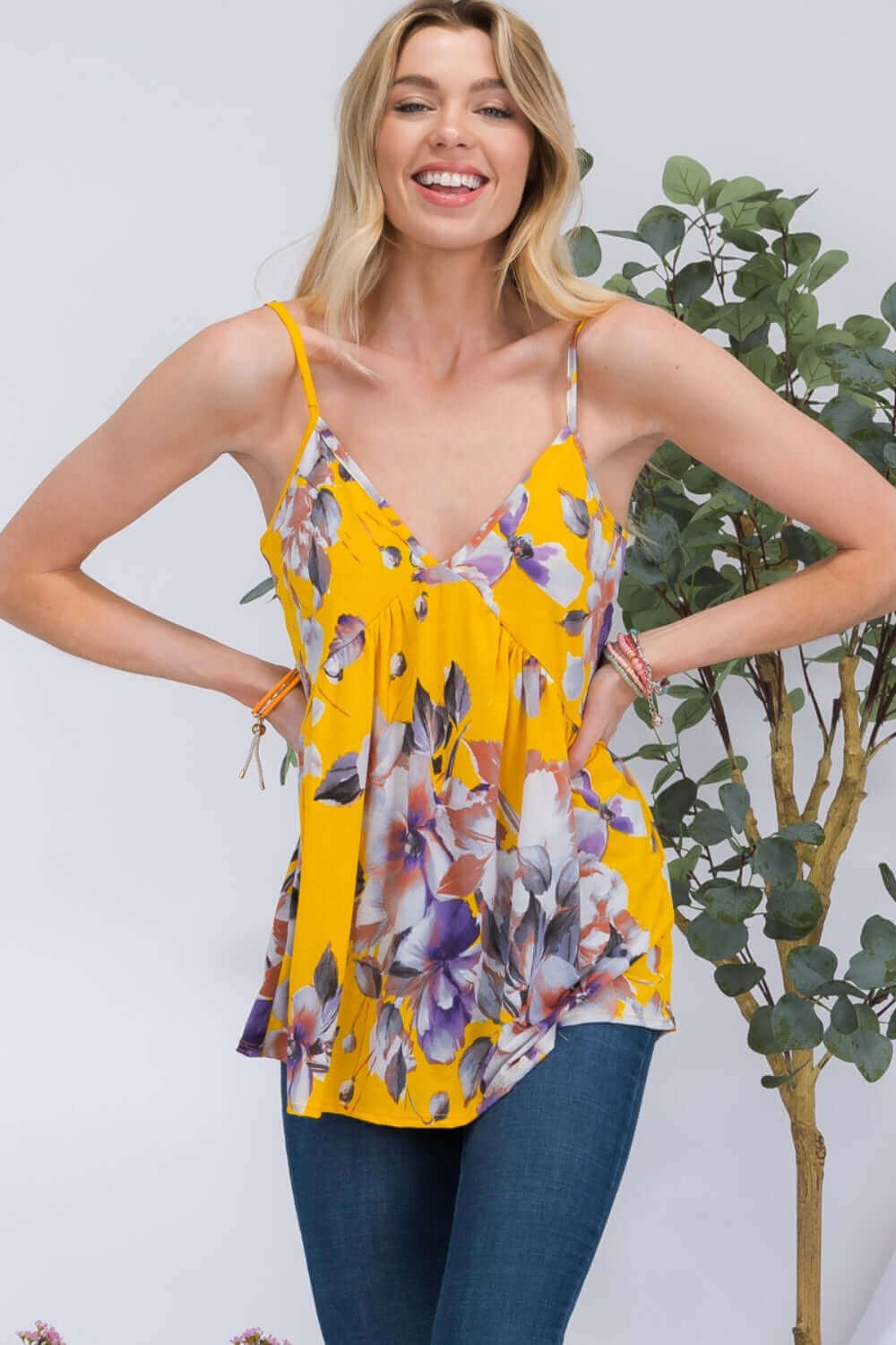 CELESTE Full Size Floral V-Neck Cami at Bella Road