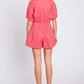 GEEGEE Half Button V-Neck Linen Romper at Bella Road