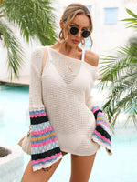 BELLA ROAD Rainbow Stripe Openwork Boat Neck Cover-Up at Bella Road