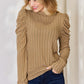 Ribbed Mock Neck Puff Sleeve T-Shirt