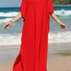 Slit V-Neck Half Sleeve Cover-Up - Red