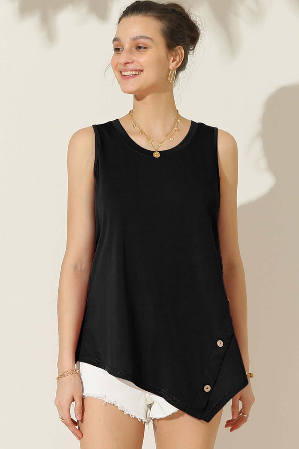 NINEXIS Round Neck Button Side Tank at Bella Road