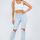 High Waist Distressed Raw Hem Jeans with a white tank top for a chic and casual outfit