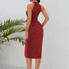 Slit Ruched Mock Neck Sleeveless Dress - Burgundy