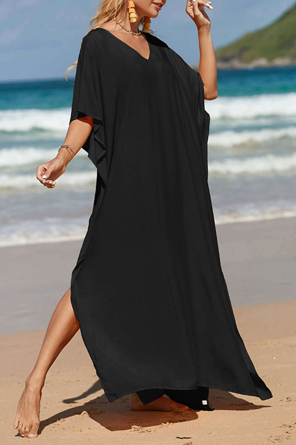 BELLA ROAD Slit V-Neck Half Sleeve Cover-Up at Bella Road